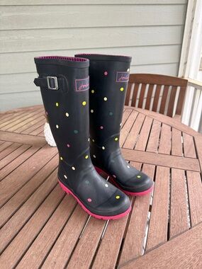 Joules Dark Navy Polka Dot Rain Boots with Pink Soles